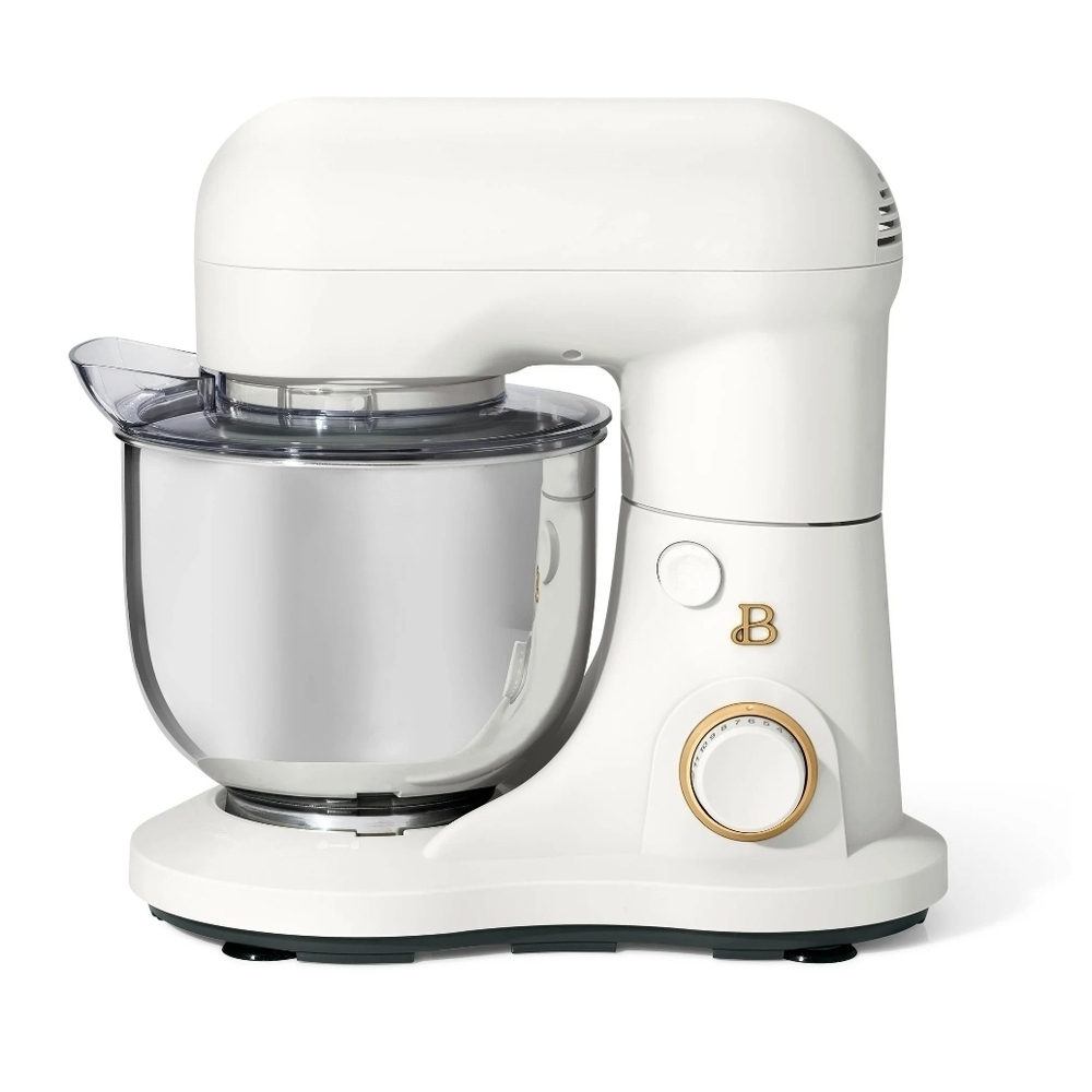 White Stand Mixer with Gold Accents